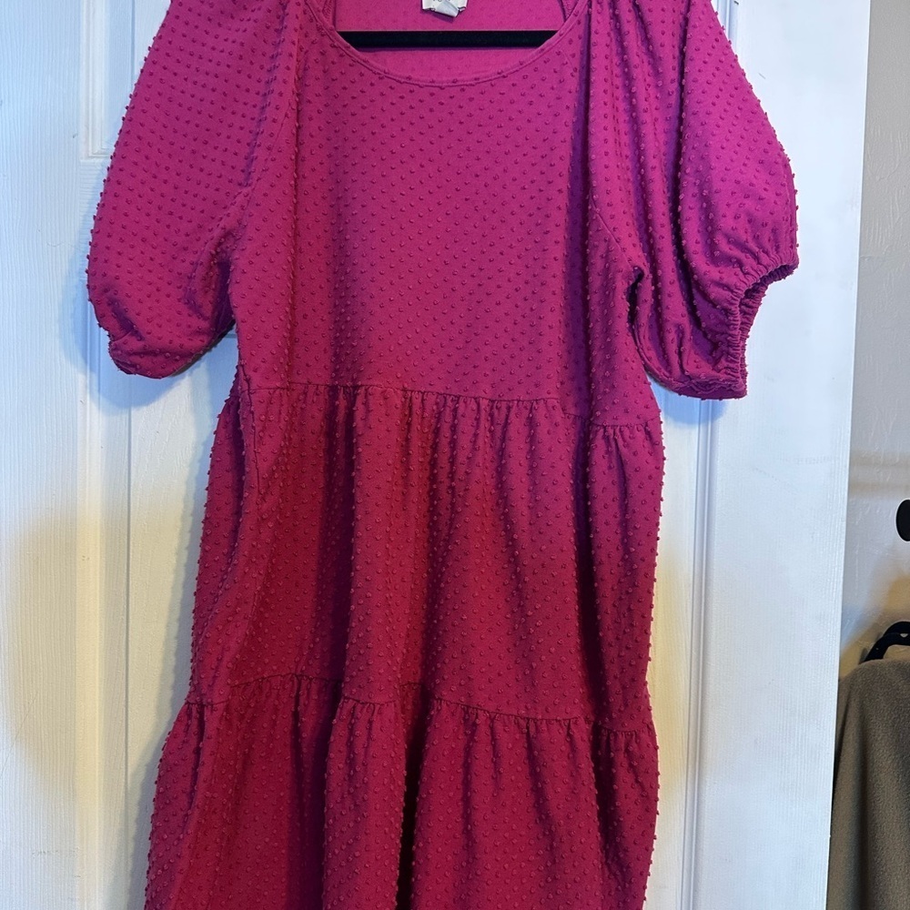 J. Crew Pink Midi Sundress with Puff Sleeves and Scoop Neck